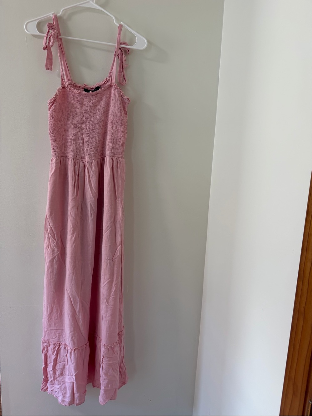 Zesica Maxi Dress Womens L Pink Excellent Tie-Shoulder Smocked Ruffle Hem